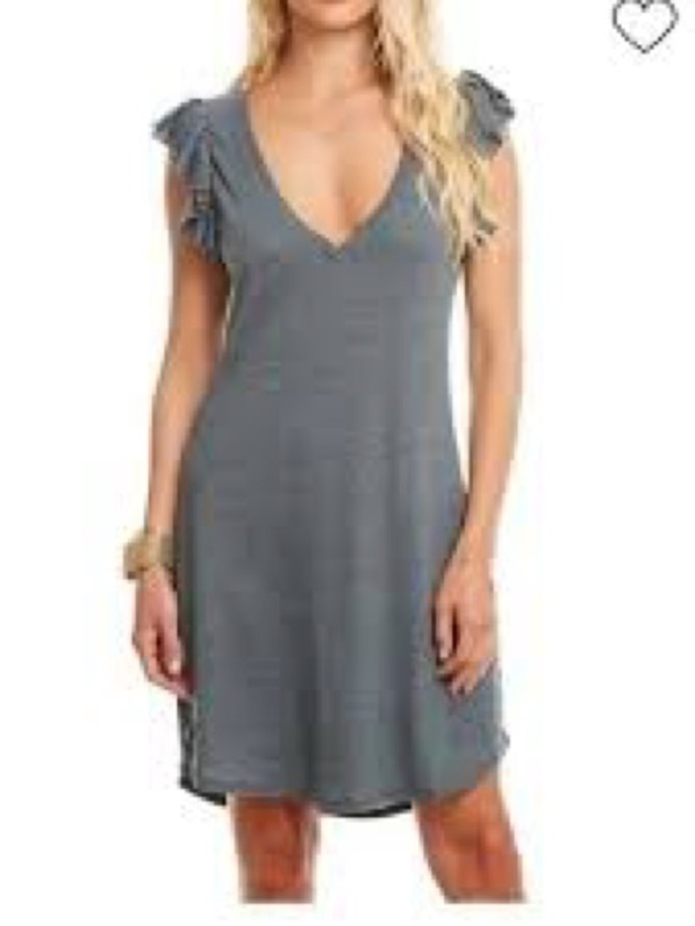 Chaser Gray V-Neck Ruffle Sleeve Mini Dress